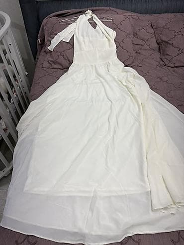 şifon donlar: Ağ rəngli uzun şifon don 36 ölçüyə uyğundur - Model: boğazdan — 3