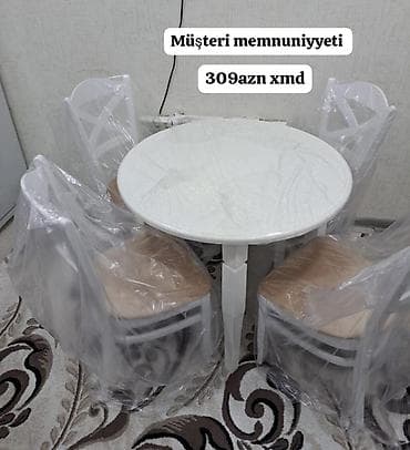 isdol usdul: Dəyirmi yemək masası dəsti - 1 ədəd ağ rəngli dəyirmi masa - 4 ədəd — 1