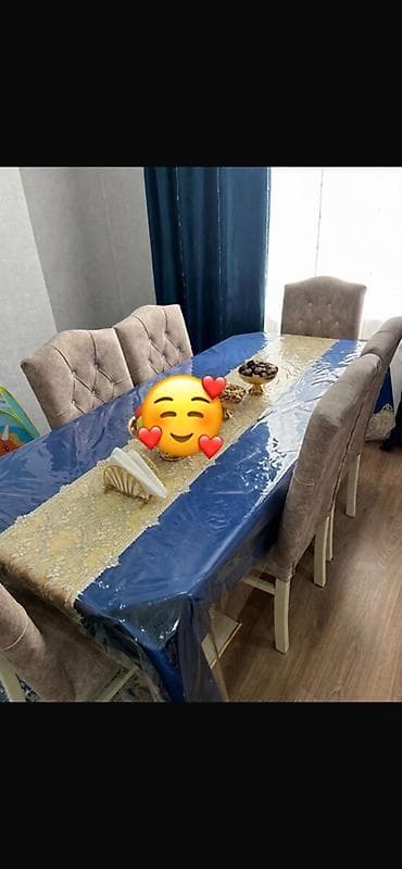 rezolyut masasi: Qonaq otağı üçün, İşlənmiş, Açılmayan, Dördbucaq masa, 6 stul — 4