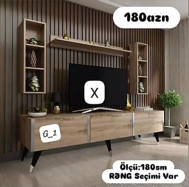 kitab refi modelleri: Modern dizaynlı TV stend dəsti. Dəst 180 sm ölçüdədir və qonaq — 1