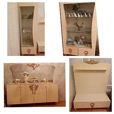 qazan mis: Qonaq otağı üçün klassik dəst – krem rəngində, qızılı dekorlu — 5