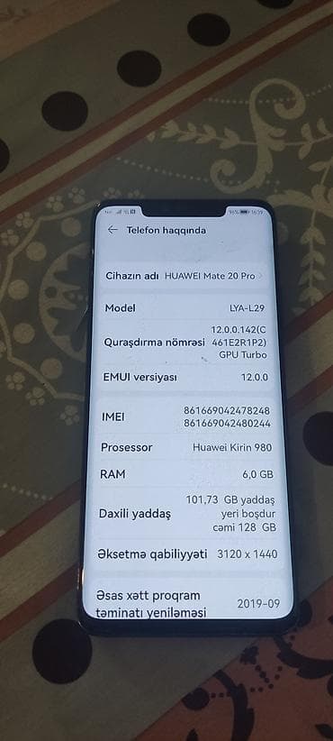 huawei telefonlari: Huawei Mate 20 Pro, 128 GB, rəng - Yaşıl, Barmaq izi — 3