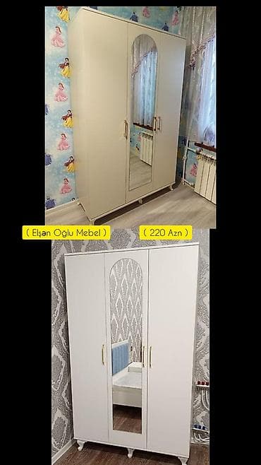 ucuz şkaflar: Yeni, 3 qapılı, Güzgülü, Ağ, Digər material, Açılan, Düz dolab — 1