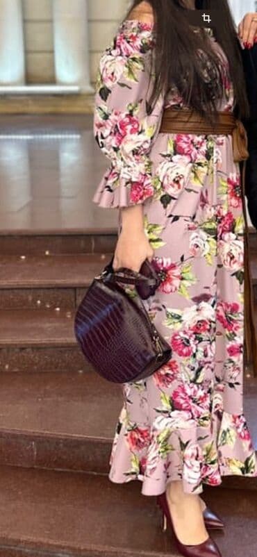 детские платья с длинным рукавом: Qadın paltarı – çiçəkli maxi model - Rəng/naxış: Pudra-bənövşəyi fon — 2