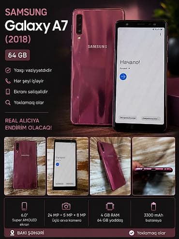 galaxy tab a8: Samsung Galaxy A7 2018, 64 GB, rəng - Çəhrayı — 4
