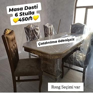 mebel stol stul: Qonaq otağı üçün, Açılmayan, Dördbucaq masa, 6 stul — 1