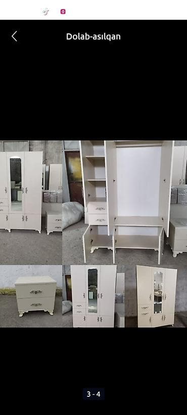 çekmece: Yeni, 3 qapılı, Güzgülü, Bej, Digər material, Açılan, Düz dolab — 3