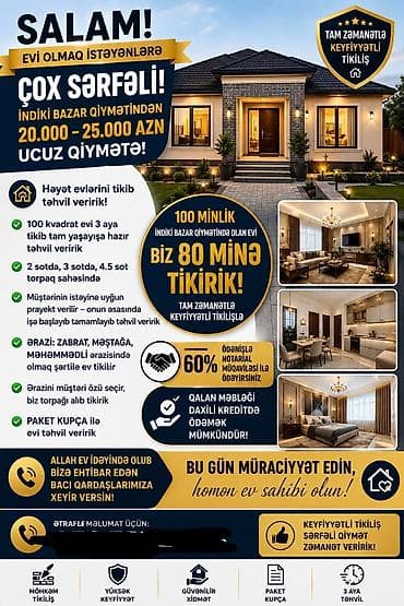 ev dami modelleri: Həyət evi tikintisi – tam zamanətlı, keyfiyyətli tikili - 100 kv .m — 1