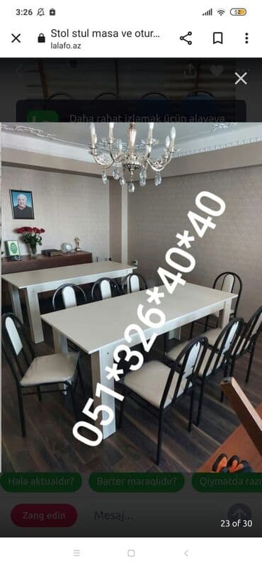 Masa və oturacaq dəstləri: Qonaq otağı üçün, Yeni, Açılan, Dördbucaq masa, 4 stul — 7