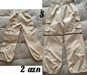 şalvar cins: Elastik belli və ayaq biləyində büzməli, rahat kəsimli karqo şalvar — 1