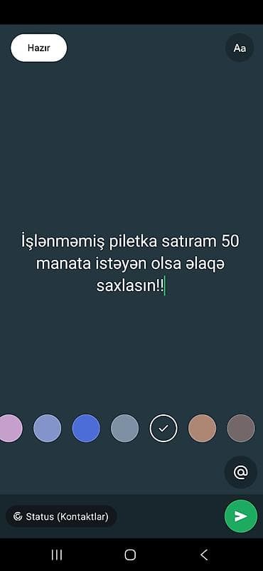 ucuz tekstil: Məhsul 1: İstifadə olunmamış piletka - Qiymət: 50 AZN - Qeyd — 1