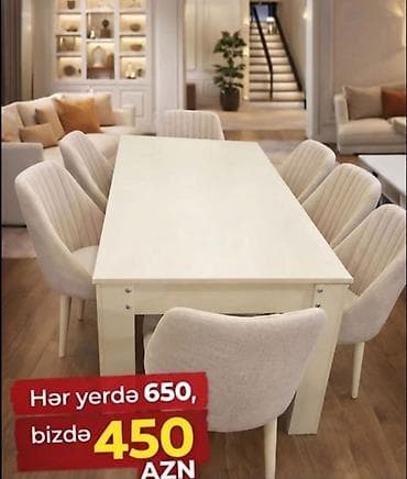 tek dolablar: Qonaq otağı üçün, Yeni, Açılmayan, Dördbucaq masa, 8 stul — 1
