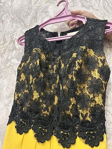 Qadın geyimləri: 1defe geyılıb 40 razmer Qara krujeva detallı, sarı şifon ətəkli midi — 2