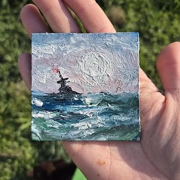 Velosiped ehtiyyat hissələri: Mini akril boya tablo – dəniz mənzərəsi - Texnika: qalın fırça və — 2