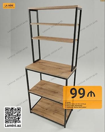 Məhsul: Stellaj - Ölçülər: D 40 × H 170 × U 70 sm - Material: taxta