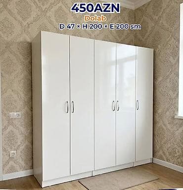 Ağ rəngli 4 qapılı dolab Ölçülər: - Dərinlik: 47 sm - Hündürlük: 200