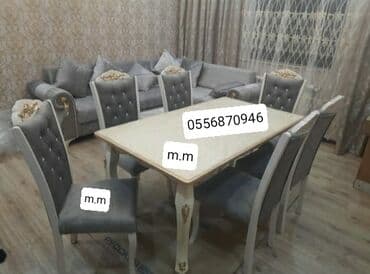 embawood masalar: Qonaq otağı üçün, Yeni, Açılmayan, Dördbucaq masa, 6 stul — 7