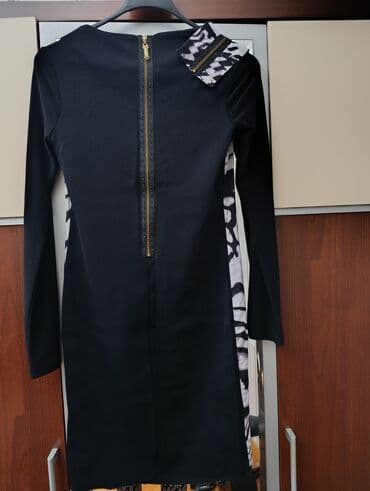 qadın geyimləri və qiymətləri: Zebra naxışlı uzunqol qadın donu, dəyirmi yaxalıdır və qara rəngli — 2