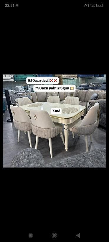 Qonaq otağı üçün, Açılmayan, Dördbucaq masa, 6 stul