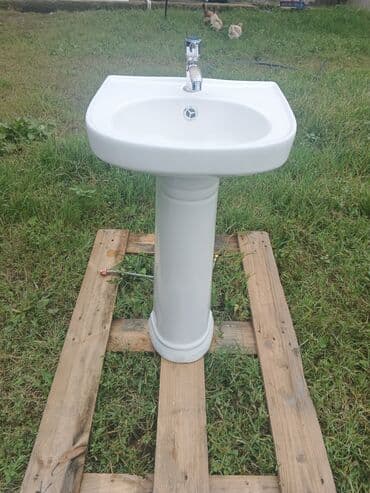 Pilləli pjedestallı keramika hamam qarajı (lavabo) - Klassik ağ rəng