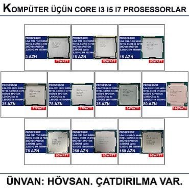 Kompüter üçün Core i3 i5 i7 Prosessorlar 📍Ünvan: Bakı şəh, Suraxanı