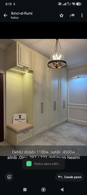 Ev üçün mebel: Dehliz dolabi 1100₼ .satilir .4500₼ alinib .Olcu 297./ 273./60Unvan — 1