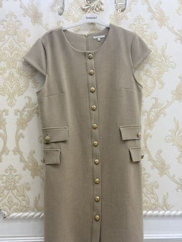 женские платья комбинация: Bej rəngli, kapronlu qısaqollu şıq paltar/şəklinlərinə görə uzun jilet — 1