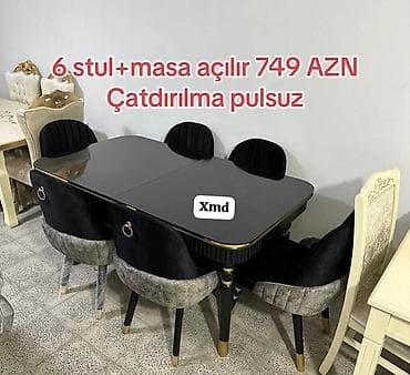 Qonaq otağı üçün, Yeni, Açılan, Dördbucaq masa, 6 stul