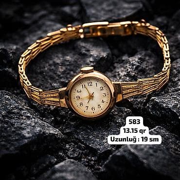 Qadın qol saatı – klassik dizayn, qızılı rəngdə metal korpus və