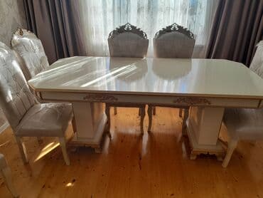 resepşn stolu: Qonaq otağı üçün, Yeni, Açılmayan, Dördbucaq masa, 8 stul — 5