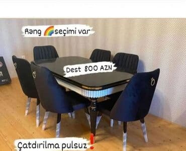 Qonaq otağı üçün, Yeni, Açılan, Dördbucaq masa, 6 stul