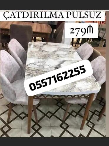 tap az masa ve oturacaqlar: Qonaq otağı üçün, Yeni, Açılan, Dördbucaq masa, 4 stul — 4