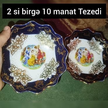 rəsim seti: Boşqablar, 2 ədədli dəst, rəng - Qızılı, Keramika, Türkiyə — 1