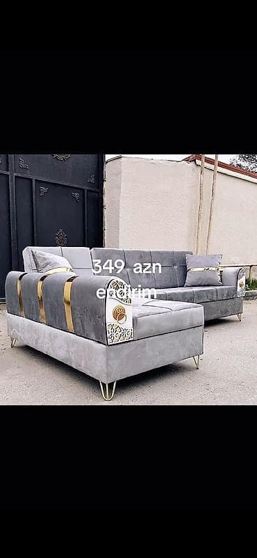 divan parcaları: Məhsul: Künc divan dəsti - Rəng: Açıq-boz (qızılı dekor elementləri — 1