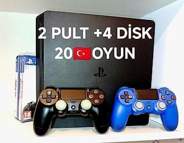 playstation disk: Şəkildəki PS4 slim 500gb ideal, plombu üzərində, 2 orijinal pult +türk — 1