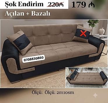 Açılan və bazalı divan - İki rəng kombinasiyası: tünd göy/qartal-bej