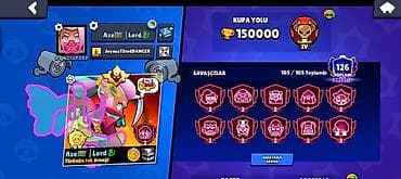 Brawl Stars oyunu üçün yüksək səviyyəli hesab - Kupa yolu: 150000 -