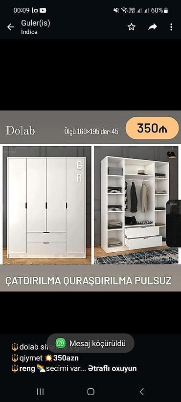 suni guler: 🔱dolab sifarisle yigilir 🔱qiymet *💥350azn* *🔱reng* 🌈secimi var 🔱ölcu — 1