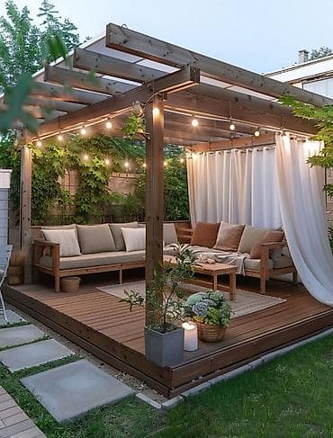 beton panel satilir: Bağ üçün ağac konstruksiyalı pergola – estetik və funksional açıq hava — 2
