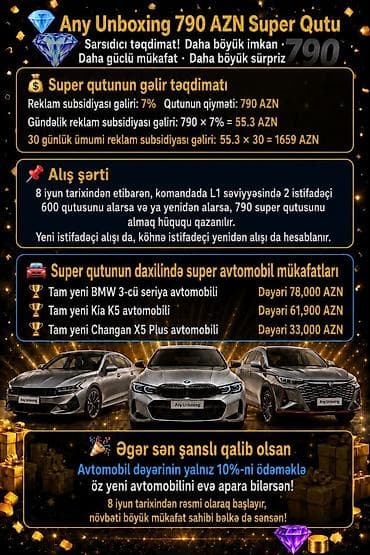 cip maşin: Any Unboxing 790 AZN Super Qutu Məhsulun məzmunu və imkanları: - — 1