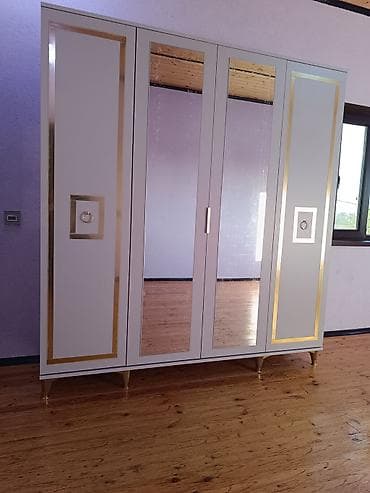 Yeni, 4 qapılı, Güzgülü, Qara, Digər material, Açılan, Düz dolab