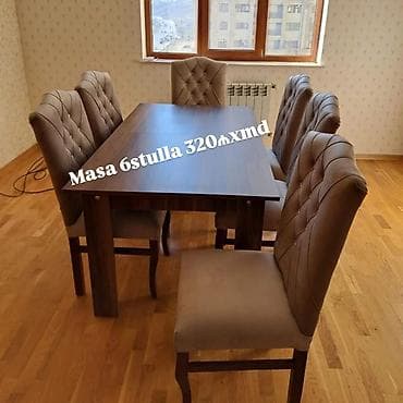 metbext mebili: Yemək otağı dəsti – 1 masa + 6 stul - Masa: tünd ağac rəngli — 1