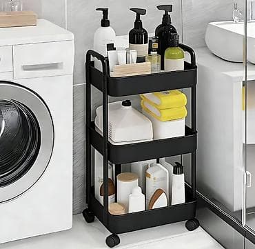 hamam mebeli: 3 mərtəbəli təkərli təşkilatçı rəf – dar məkanlar üçün - Ölçülər — 1