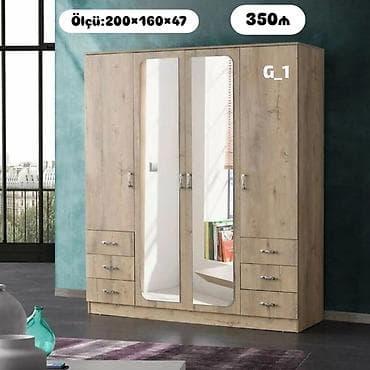 4 qapılı, Ağ, Taxta, Açılan, Düz dolab