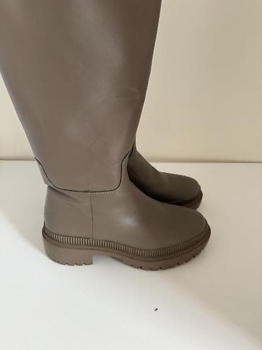 dəri mövsümi çəkmələr: H&M Qadın uzun çəkmələr – taupe/qəhvəyi rəng - Dizayna qədər — 3