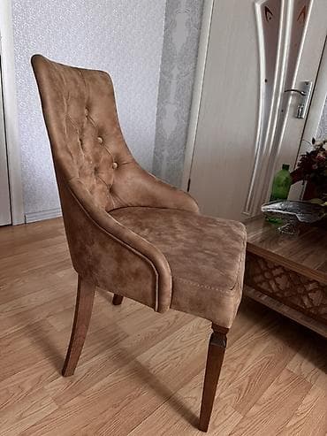 metbex ucun stol stullar: 6eded stul Klassik dizaynlı yumşaq oturacaqlı stul - Rəng: isti qonur — 2