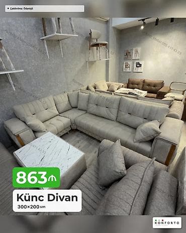 Künc divan – 300×200 sm - Geniş “L” formalı künc komplekti, ailəvi