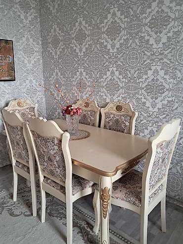 işlənmiş mətbəx masası: Qonaq otağı üçün, İşlənmiş, Açılan, Kvadrat masa, 6 stul — 1