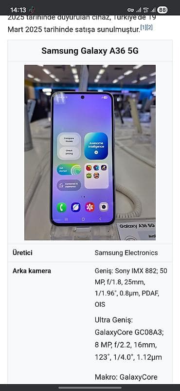 Samsung Galaxy A36, 256 GB, rəng - Yaşıl, Simsiz şarj