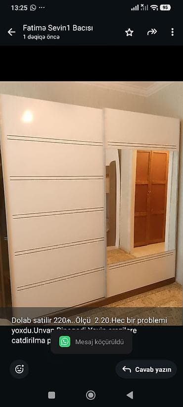 Dolab satilir 220₼. Ölçü 2.20.Hec bir problemi yoxdu.Unvan